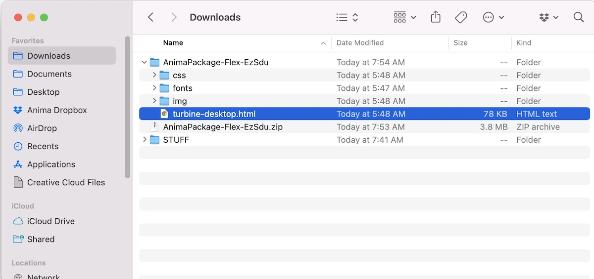 An HTML code package automatically generated by Anima